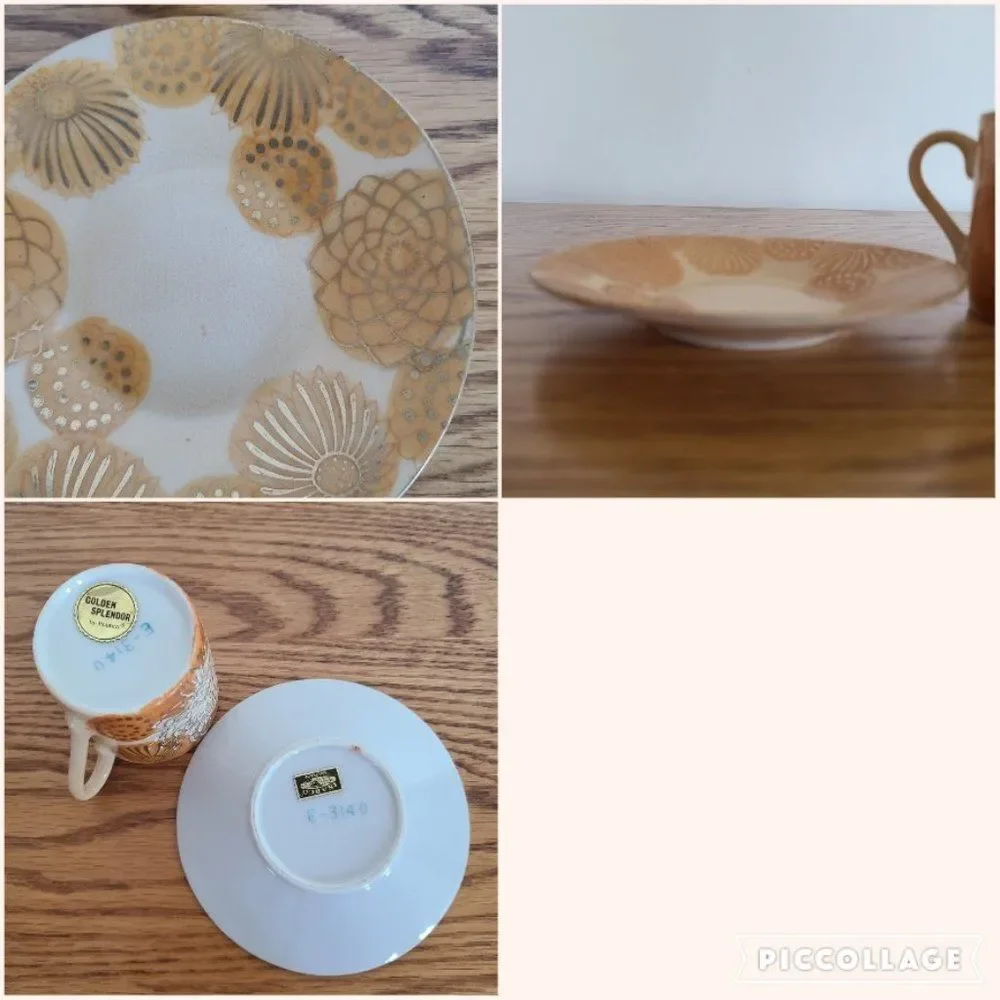Inarco Demitasse Cup and Saucer Set Golden Splendor Floral Pattern Japan RARE